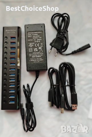 Активен хъб със захранване, RSHTECH 13-портов USB 3.2, алуминий, снимка 2 - Кабели и адаптери - 53330441