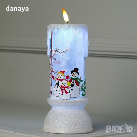 2484 Електронна коледна свещ с LED пламък Снежни човеци, 23см, снимка 2 - Декорация за дома - 34519585