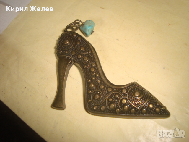 КРАСИВО ОРНАМЕНТИРАНА МЕСИНГОВА ФИГУРАЛНА АРТ ВИСУЛКА - ДАМСКА ОБУВКА с НАТУРАЛЕН ТЮРКОАЗ 27138, снимка 7 - Колиета, медальони, синджири - 36323741