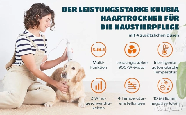 5-в-1 груминг сешоар и четка за домашни любимци KUUBIA 900W, снимка 11 - За кучета - 53281151