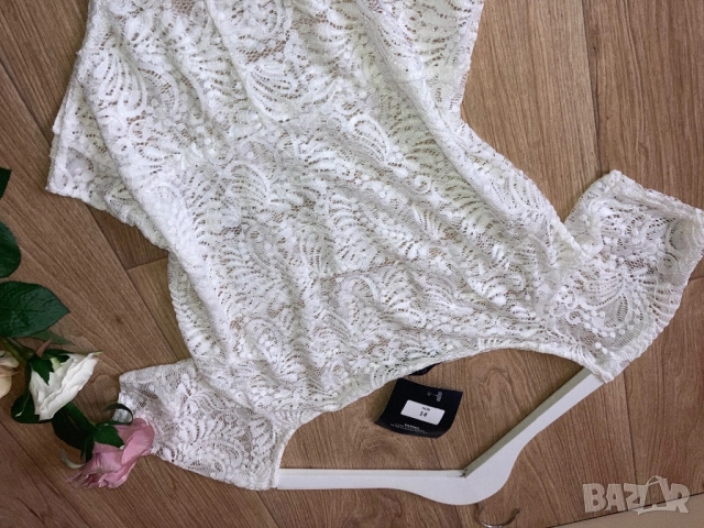 Разпродажба спешно! Ново бяло дантелено дамско боди L, снимка 4 - Корсети, бюстиета, топове - 52840876