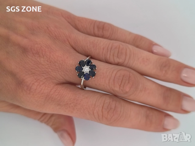 СРЕБЪРЕН ПРЪСТЕН СЪС САПФИРИ ОТ ТАЙЛАНД, снимка 4 - Пръстени - 52318287