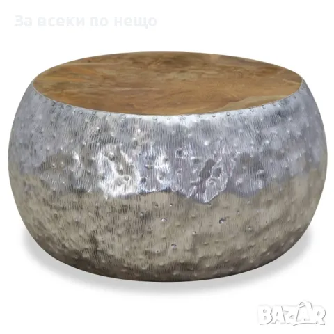 Маса за кафе, алуминий, тиково дърво, 60х60х30 см, снимка 4 - Маси - 47358938