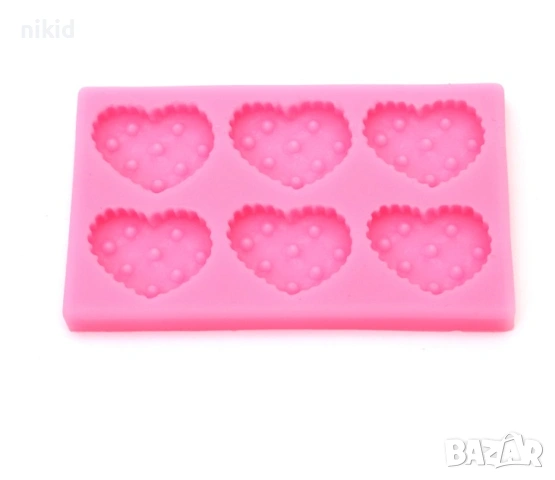 6 Бисквитки крекери сърца сърце на дупки силиконов молд форма фондан шоколад гипс декор украса, снимка 2 - Форми - 53688255
