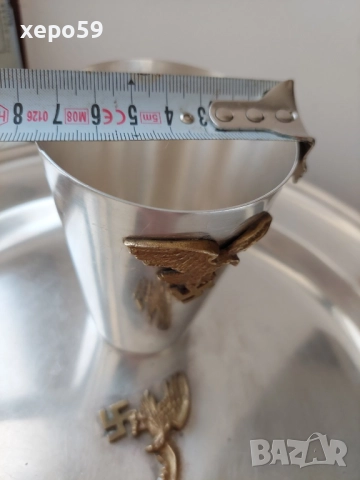 WW2-Немски посребрен сервиз подарен на летец офицер чаши,плато.сребро, снимка 12 - Антикварни и старинни предмети - 52287493