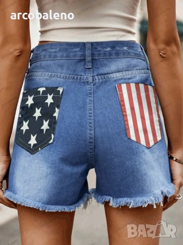 Дамски дънкови къси панталони с щампа на американското знаме, 5модела - 023, снимка 10 - Къси панталони и бермуди - 41750672