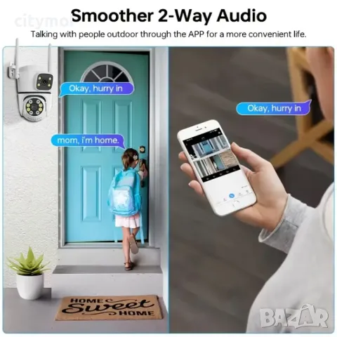 Двойна Smart WiFi безжична IP камера 5MP всяка, FULL-HD нощно виждане, SD карта, снимка 6 - IP камери - 46907426