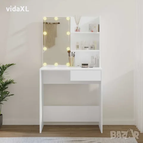 vidaXL Тоалетка с LED, бяла, 74,5x40x141 см, снимка 4 - Тоалетки - 56147820
