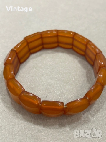 Съветска старинна гривна от натурален лечебен кехлибар , снимка 3 - Гривни - 53315116