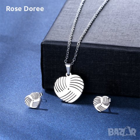 RD 362 Комплект Сърце бижута обеци и колие в сребристо медицинска стомана безплатна доставка подарък, снимка 1