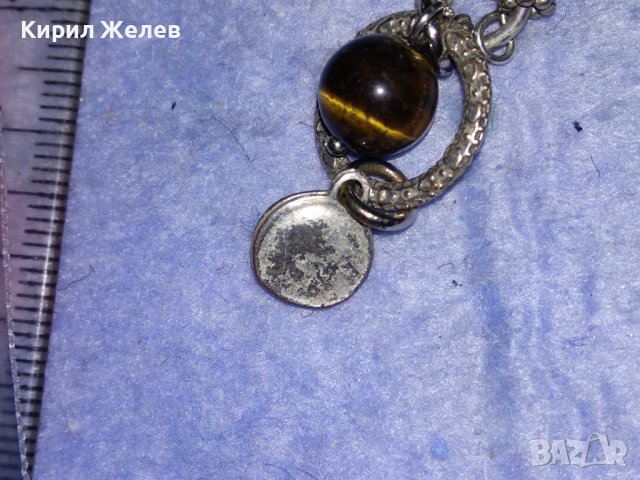 ПОСРЕБРЕНА МЕДНА СКЪПОЦЕННА АР НУВО ОРНАМЕНТИРАНА ОБЕЦА с РЪЧНО ПОЛИРАН КАМЪК ТИГРОВО ОКО 38230, снимка 7 - Обеци - 40933126