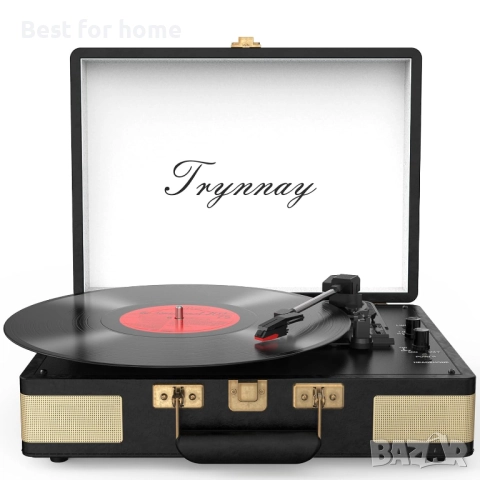  Trynnay Грамофон- 3-скоростен Bluetooth, с вградени високоговорители, изкуствена кожа, винтидж, снимка 7 - Грамофони - 52118436