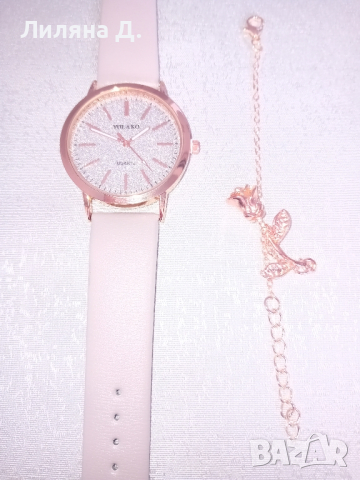 Дамски часовник в комплект с красива гривна роза, снимка 3 - Гривни - 44583771