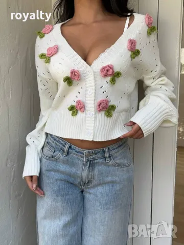 Ежедневна бродирана жилетка с флорален декор 🍋🍋‍🟩, снимка 6 - Жилетки - 49206134