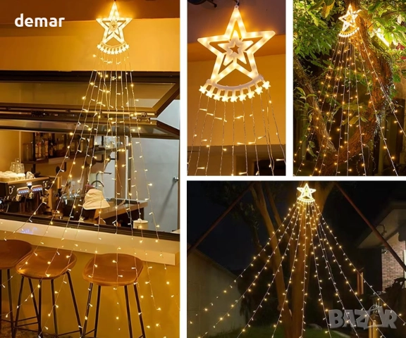 shsyue Коледна украса за елха Водопадни светлини, 3,5 метра, 350 светодиода, 8 режима, топло бяло, снимка 8 - Декорация за дома - 52107045