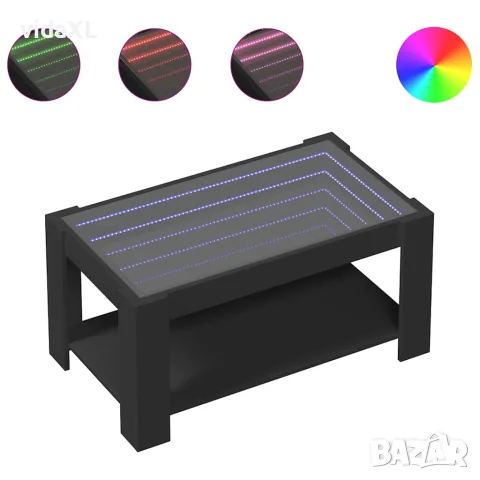 vidaXL Маса за кафе с LED, черна, 93x53x45 см, инженерно дърво