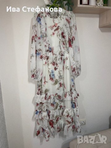 разкошна  нова дълга елегантна рокля  волани къдри Reaerved флорален нежен принт цветя, снимка 2 - Рокли - 42157211
