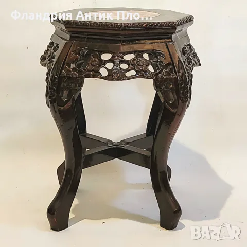 Поставка за цветя с мраморен плот и дърворезба/ниска, снимка 4 - Маси - 49621482