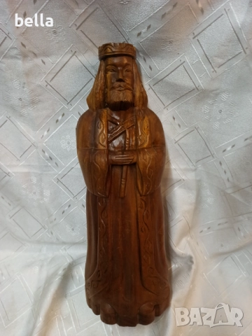 Висока масивна  дърворезба на фигура - светец или цар,държач тайник за бутилка!, снимка 7 - Антикварни и старинни предмети - 52582369