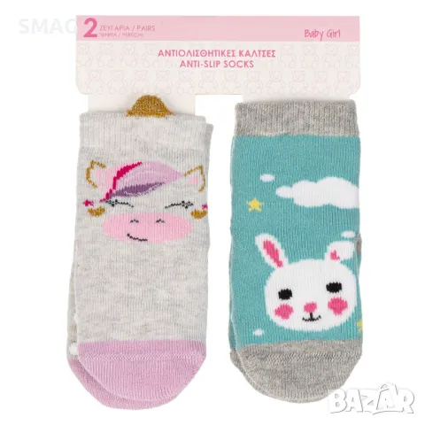 Бебешки противоплъзгащи се чорапи - 2 чифта S_1239367, снимка 2 - Бебешки чорапи - 49894196