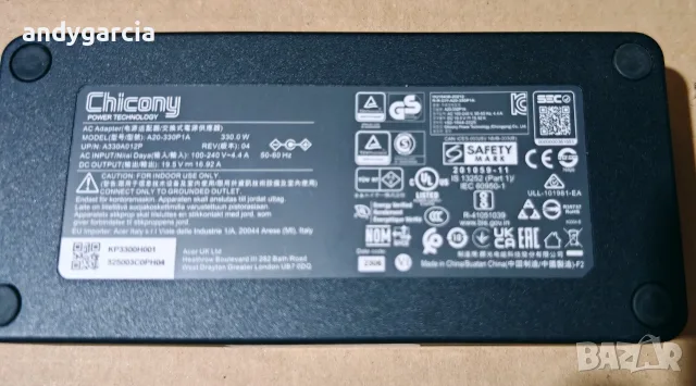 Chicony 330W 16.9A AC Adapter Charger Acer Predator Helios 16 18 Asus, MSI, Clevo букса 5.5 на 2.5, снимка 3 - Лаптоп аксесоари - 55850580