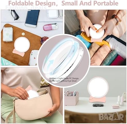 Ново Преносимо Компактно сгъваемо огледало със светлина за дамска чанта Жени Момичета, снимка 5 - Други - 41934703