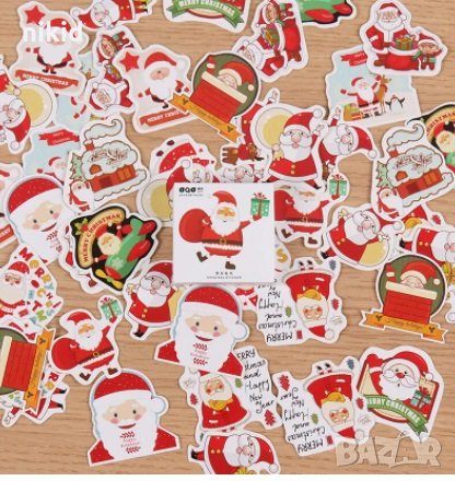 48 бр Merry Christmas Коледни самозалепващи лепенки стикери за украса декор картонена торта ръчна , снимка 3 - Други - 21493506