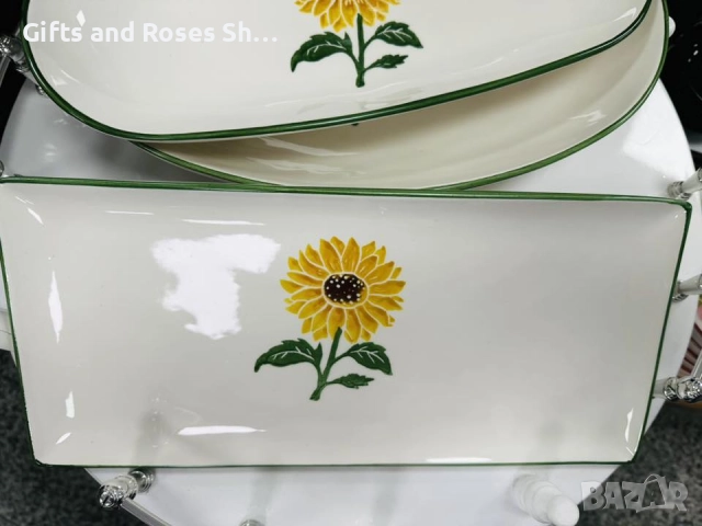 Весели и слънчеви чинийки, купи и плата със Слънчогледи - керамика, снимка 4 - Чинии - 52918282