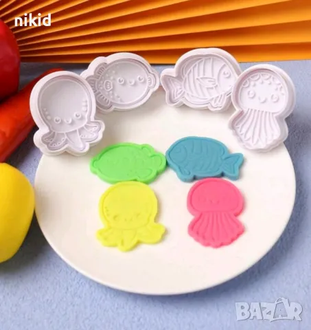 4 бр риба октопод медуза морски пласмасови резци резец форма форми за сладки тесто фнондан с бутало