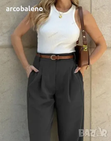 Дамски модни едноцветни свободни панталони с висока талия, 3цвята , снимка 7 - Панталони - 47570039