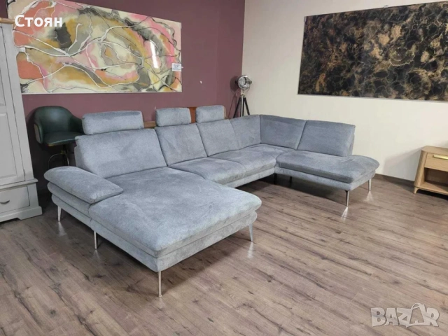 ПРОМОЦИЯ!!! Сив П-образен ъглов диван от плат Dieter Knoll Arzona