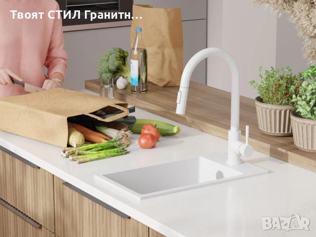 Бяла кухненска гранитна мивка Рига 30 XL 280 x 500 mm