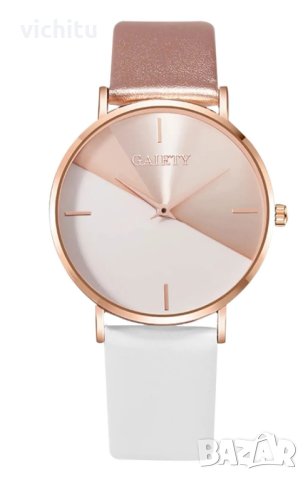 Страхотен нов двуцветен дамски часовник с кожена каишка в бял и бежов цвят., снимка 4 - Дамски - 42598278