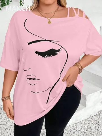 Макси модерна еластична и мека тениска с отворено рамо - полиестерно плътно, много меко и силно елас, снимка 3 - Тениски - 48429264