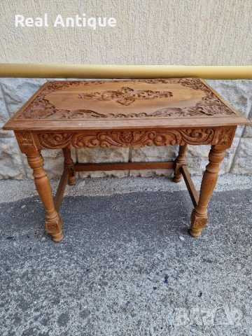 Страхотна антикварна френска масичка масив дърворезба, снимка 2 - Антикварни и старинни предмети - 51050996