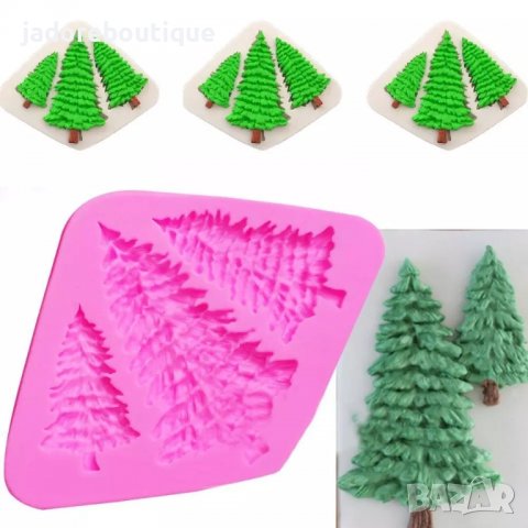 Силиконов молд елха 3 бр коледни елхи