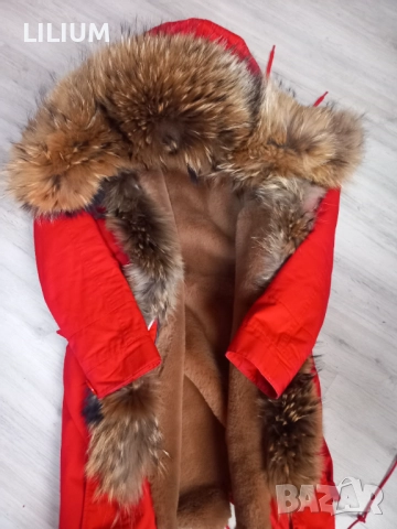 Дълго яке парка естествен косъм, снимка 2 - Якета - 52314260