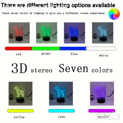 Холограмна 3D LED лампа Лабрадор,RGB Седемцветен Интелигентен Контрол,USB, снимка 14 - Настолни лампи - 49492953