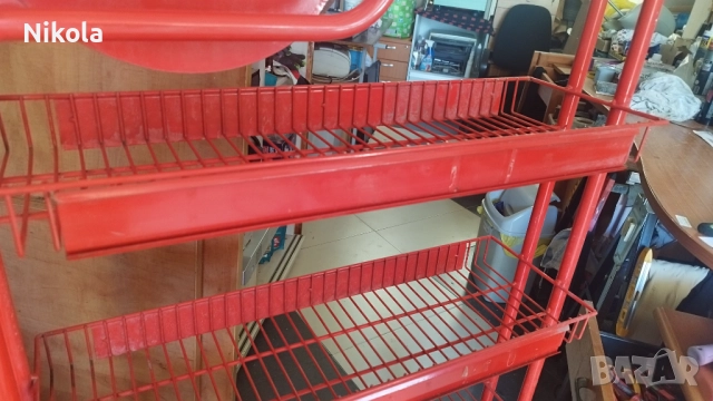 Метален стелаж с рафтове 146/70/30см червен с колела, снимка 13 - Стелажи и щандове - 51789906