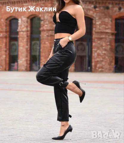 Дамски кожен карго панталон, снимка 1
