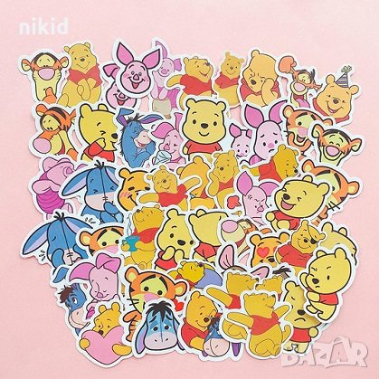 50 бр Мечо Пух графити самозалепващи лепенки стикери за украса декор картонена торта, снимка 3 - Други - 32678756