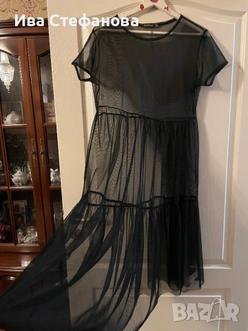 Черна нова плажна  дълга прозрачна тюлена тюл рокля , снимка 3 - Рокли - 40145306