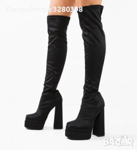 Модни дамски чизми над коляното на висок ток и платформа, снимка 5 - Дамски ботуши - 48261884