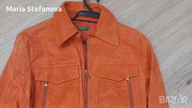 Оранжево яке естествена кожа Benetton , снимка 4 - Якета - 41900585