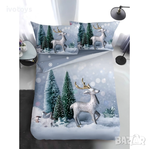 Двулицево коледно спално бельо, размер за приста (Реално изображение), 4 части - WS17314