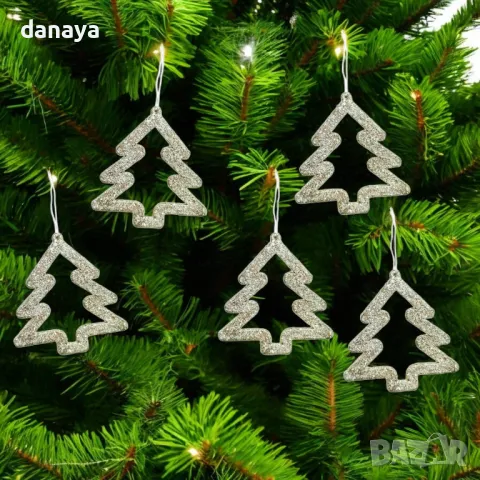 5303 Комплект коледни играчки за елха Елхи или Ангели, 5 броя, снимка 3 - Декорация за дома - 47581909