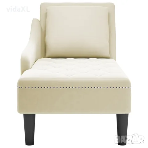vidaXL Кушетка с възглавница и десен подлакътник, кремав, кадифе, снимка 3 - Кушетки - 56147415