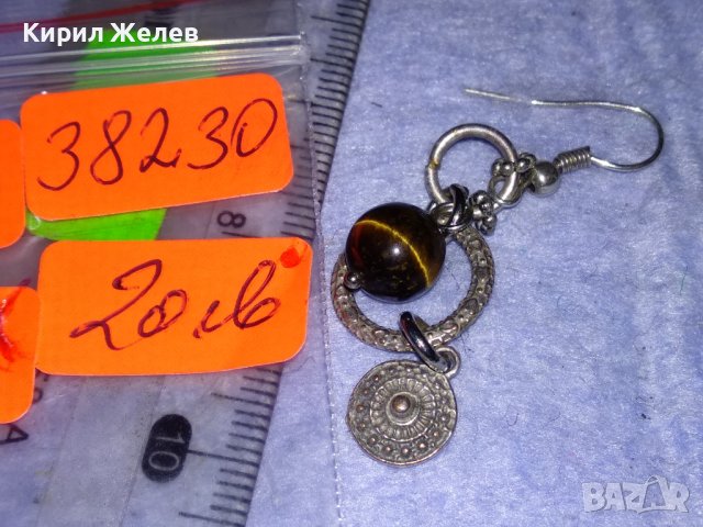 ПОСРЕБРЕНА МЕДНА СКЪПОЦЕННА АР НУВО ОРНАМЕНТИРАНА ОБЕЦА с РЪЧНО ПОЛИРАН КАМЪК ТИГРОВО ОКО 38230, снимка 4 - Обеци - 40933126