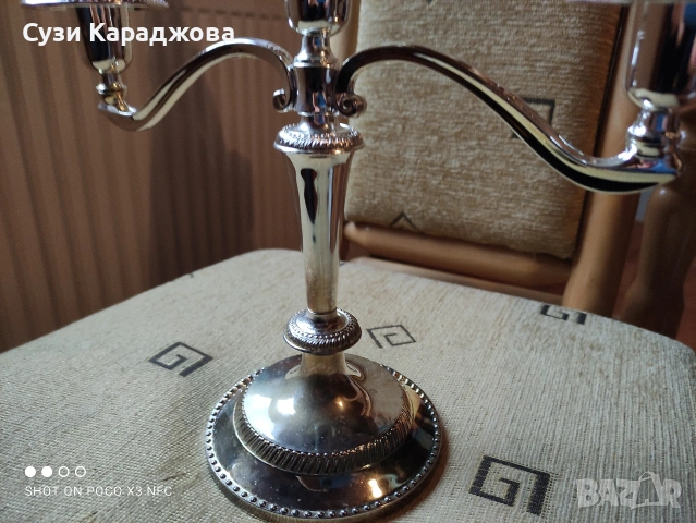 Посребрен метален свещник, снимка 2 - Антикварни и старинни предмети - 53251013