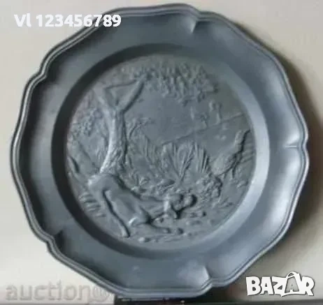 Чиния, калай, декоративна, ЛОВНА СЦЕНА. 190 мм, 15,50 €